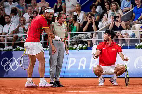Rafael Nadal and Carlos Alcaraz argue over a referee decision